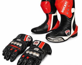 Botas y guantes de moto DUCATI Corse de cuero auténtico / Equipamiento de conducción de cuero auténtico homologado CE para motociclismo