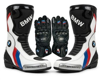 Botas de cuero integral y guantes de fibra de carbono BMW HP4 Pro Racing Gear