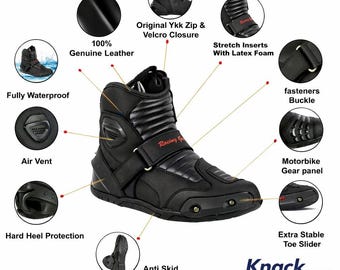 Botas de cuero para motociclistas de hombre, talla UK, equipamiento de motoGP, calzado protector hecho a mano, regalo para motociclistas.