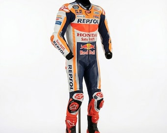 Tuta in pelle da corsa Repsol Honda MotoGP - Equipaggiamento protettivo professionale per motociclisti - Tuta da pista su misura - Protezioni omologate CE