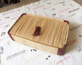 Schmuckschatulle Schmuckkästchen DDR Kunstgewerbe Schmuck Ring Spiegel Deko Schmuckbehälter Bast Bastkästchen Bastdose Basttäschchen Korb