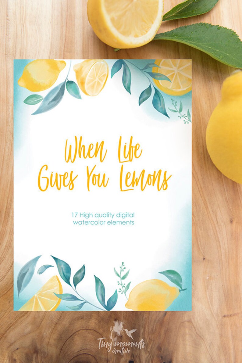 bridal invitations wedding Hand Painted Digital Lemon Watercolor Clipart tropical pastel teal citrus fruit green yellow