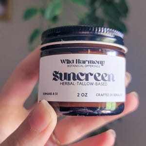Herbal Tallow-Based Natural Sunscreen | Handmade in Kentucky | Non-Toxic Mineral Sun Protection | Wild Harmony Skincare | 2oz Jar