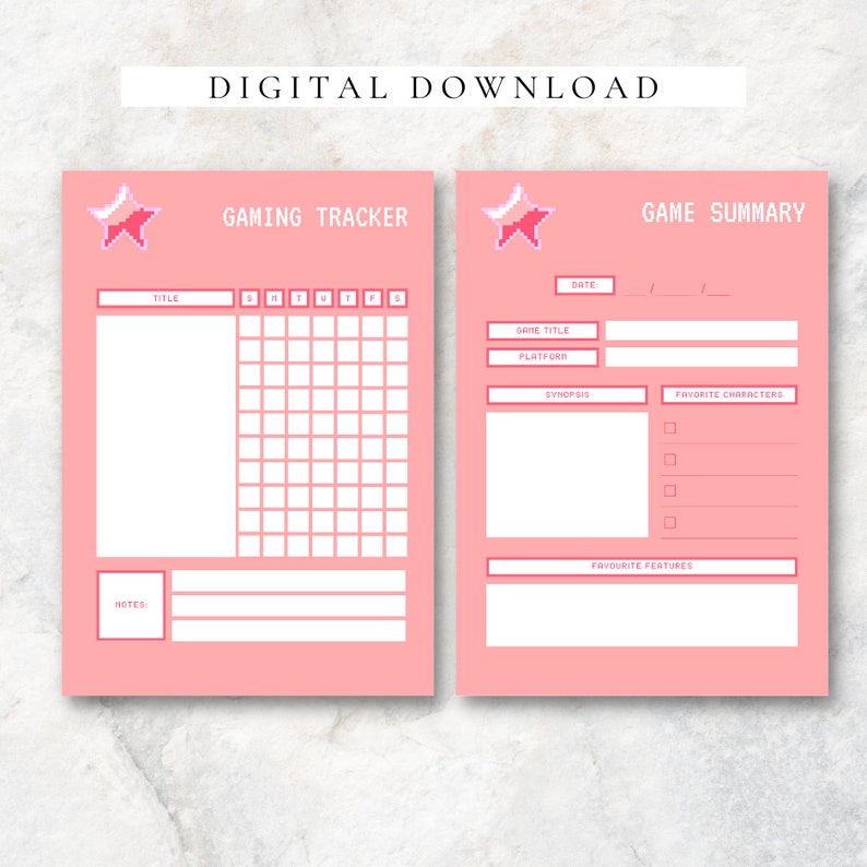 Gaming Planner Printable Gaming Journal Gaming Log Video Game Planner Video Game Log Video Game