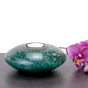 Mini Urn| Tealight Urn | Glass Urn | Disc | Green with Gold