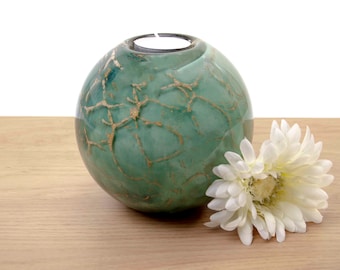 Mini urn tealight holder green Turquoise with gold leaf 14cm