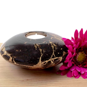 Mini Urn| Tealight Urn | Glass Urn | Disc | Black with Gold Leaf