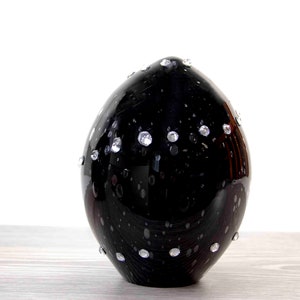 Mini Urn | Urn | Glass Urn | Oval | Black with Crystal Decoration | 15cm