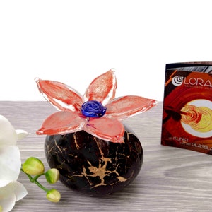 Mini Urn | Small Urn Forget-me-not | Black Stone Red Flower