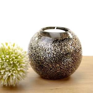 Tea Light Holder |  Mini Urn Black |  with Gold Deco 8 cm