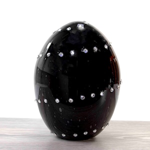 Mini Urn | Urn | Glass Urn | Oval | Black with Crystal Decoration | 21cm