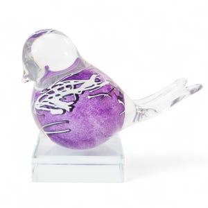 Mini Urn | Urn | Bird | Purple | White Stripe | Glass