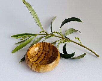 Olive Wood Turned Bowl, Miniature Trinket Bowl, Dinky Little Dish