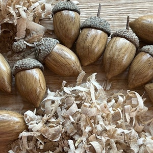 Oak Wood Turned Individual Acorns , Natural Acorn Caps, 5th Anniversary Gift
