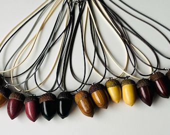Wood Turned Acorn Necklace, Wooden Jewellery, 5th Anniversary Gift
