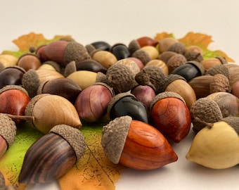 Wood Turned Acorn Selections, Eight Turned Acorns Random Wood, 5th Anniversary Gift, Squirrels Hoard.