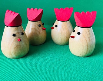 Hand Turned Beech Wood Easter Hen, Recycled Rolling Pin Gift