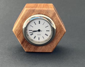 Miniature Olivewood Clock: Handmade Hexagon Dolls House Clock