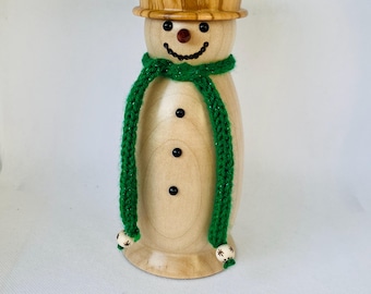 Large Wood Turned Snowman, Handmade Wooden Gift, Christmas Ornament