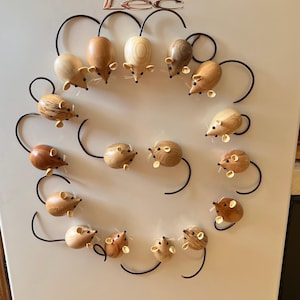 Ratones de madera torneada, imanes para nevera, regalo de inauguración de casa imagen 7