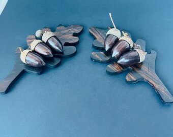 Rosewood Leaf and Acorns Set, 5th Anniversary Gift, House Warming Gift