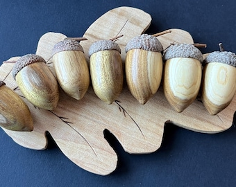Laburnum Wood Turned Acorns, 5th Anniversary Gift, Wooden Ornament