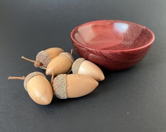 Wood Turned Bowl with Acorns, Wooden Ornament, House Warming Gift