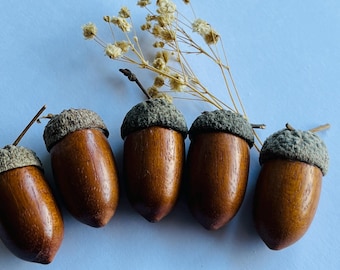 Hand Turned Mahogany Acorn Ornament, Natural Cap, Wood Lover Gift