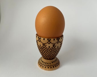 Pyrography Decorated Egg Cup, Wooden Egg Cup, Easter Egg Cup
