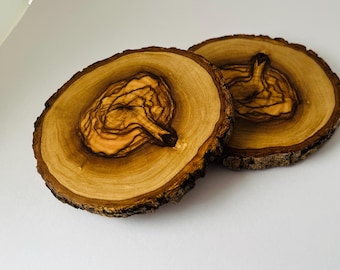 Olive Log Slice Coasters, House Warming Gift