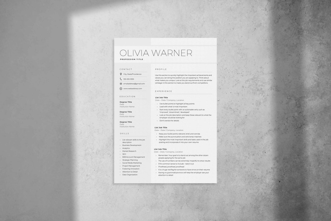 Minimal, Clean Resume Template for Microsoft Word | Cover Letter ...