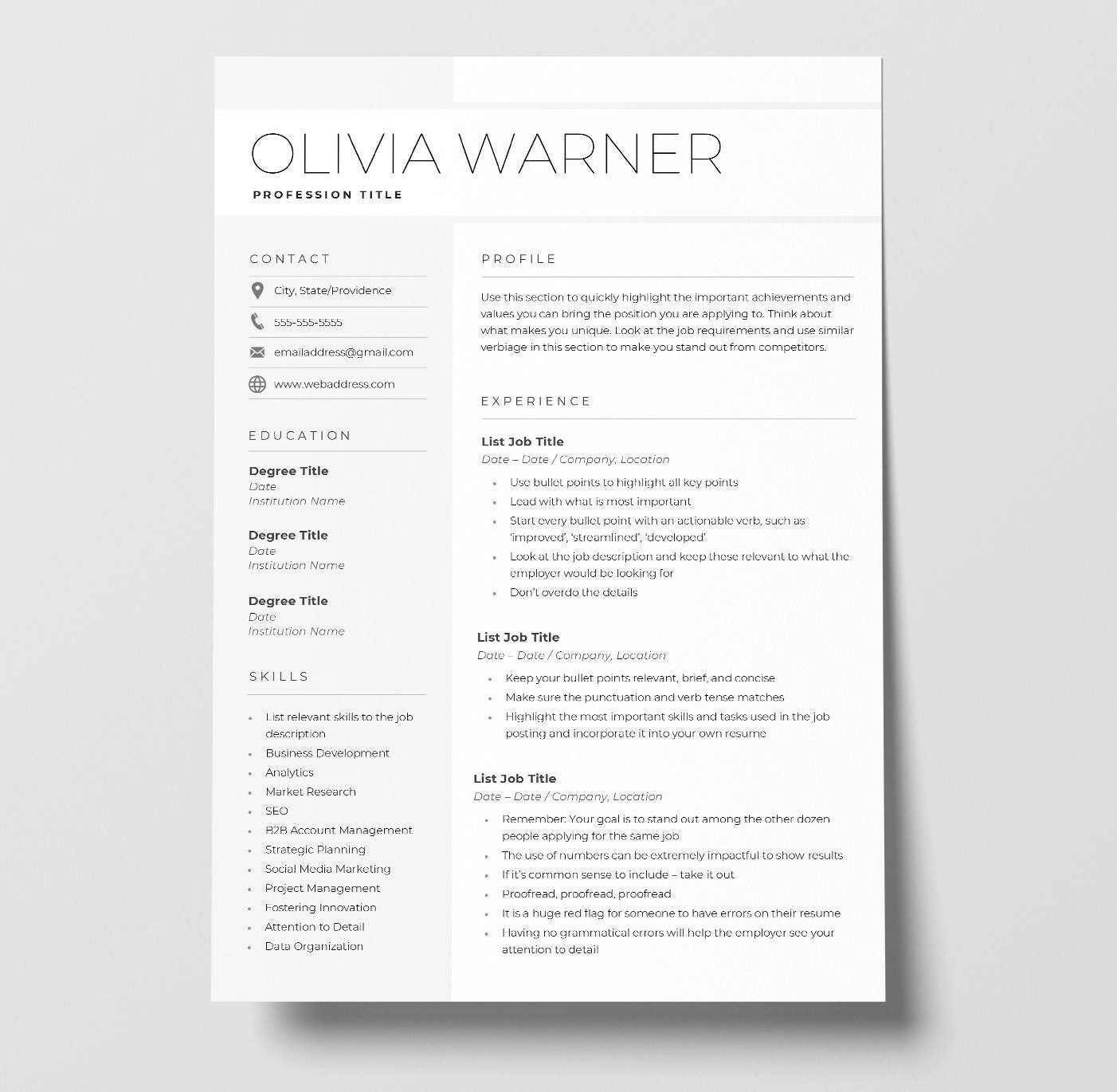 Minimal, Clean Resume Template for Microsoft Word | Cover Letter ...