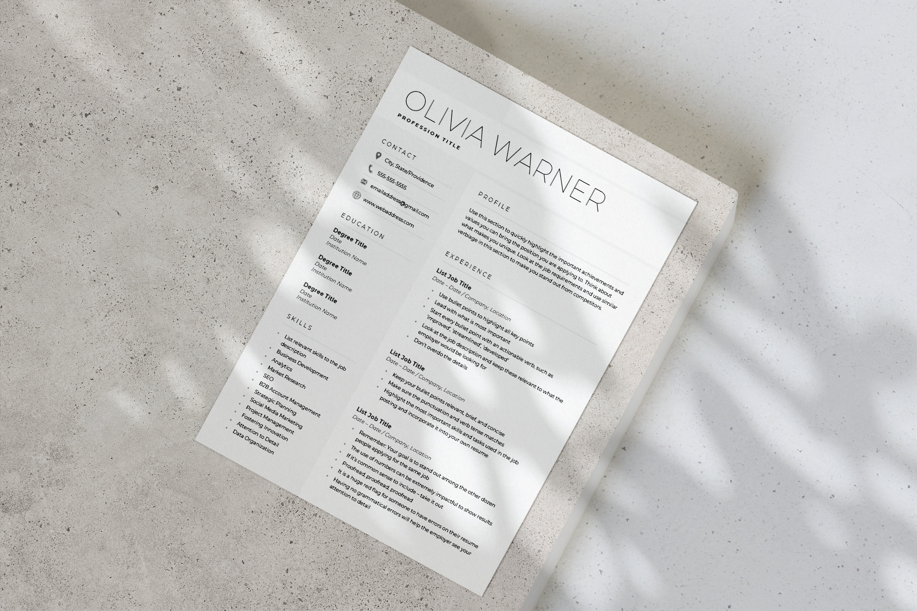 Minimal, Clean Resume Template for Microsoft Word Cover Letter Resume ...