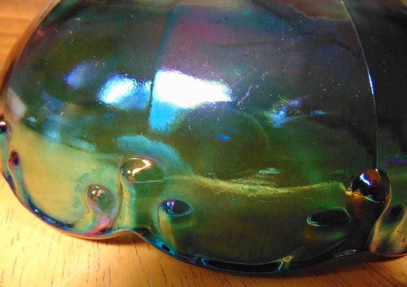 Vintage Large Indiana CARNIVAL GLASS Blue COMPOTE with Teardrop Pattern Purple Blue Green Shades Candy Dish Centerpiece Bowl