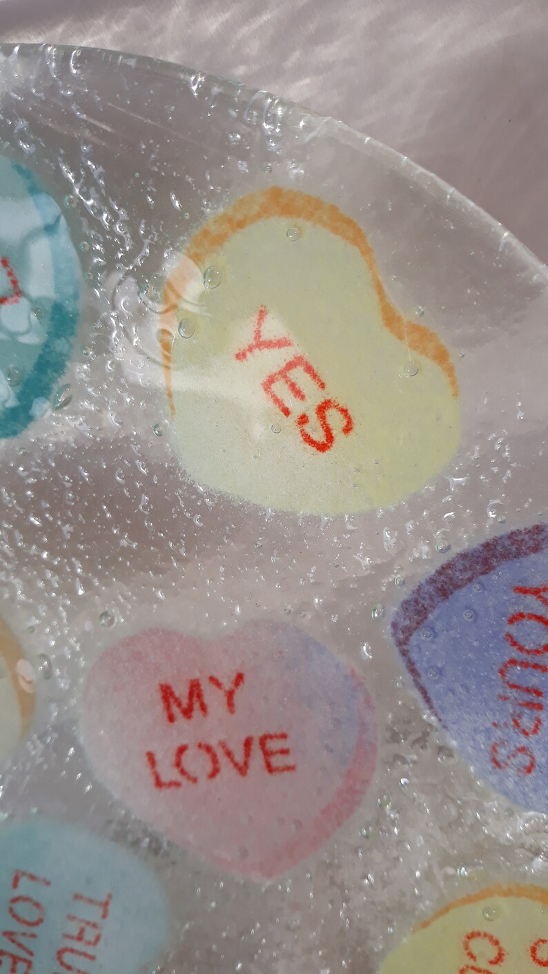 Peggy Karr CONVERSATION HEARTS PLATE Infused Glass Valentine Etsy
