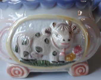 COW SUGAR BOWL Ceramic Covered Cow Dish Farmhouse Country Cottagecore Farm Kitchen