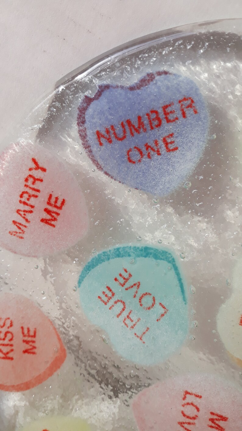Peggy Karr CONVERSATION HEARTS PLATE Infused Glass Valentine Etsy