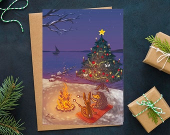 Weihnachtskaart "Tiere am Strand"