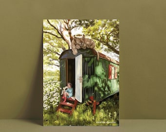 Carte postale "Löwin auf Bauwagen"