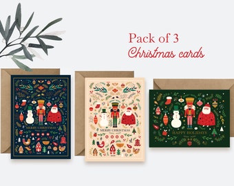 Pack of Scandinavian Christmas cards, Holiday Cards Pack, Christmas Cards Set, Festive Cards, Set Of 3 Christmas Cards PSNessShop