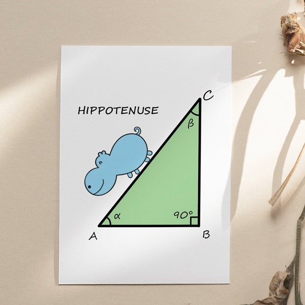 Hipotenuse, Greeting card,A6,Funny gift cards,Quotes.Fun quotes,Humour,Birthday, Birthday card, Greeting card,math jokes,hippopotamus #12.1