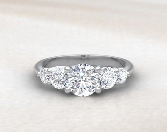 0.5ct 5.0mm 14k White Gold Plated S925 Round Moissanite Wedding Ring GH Color 
