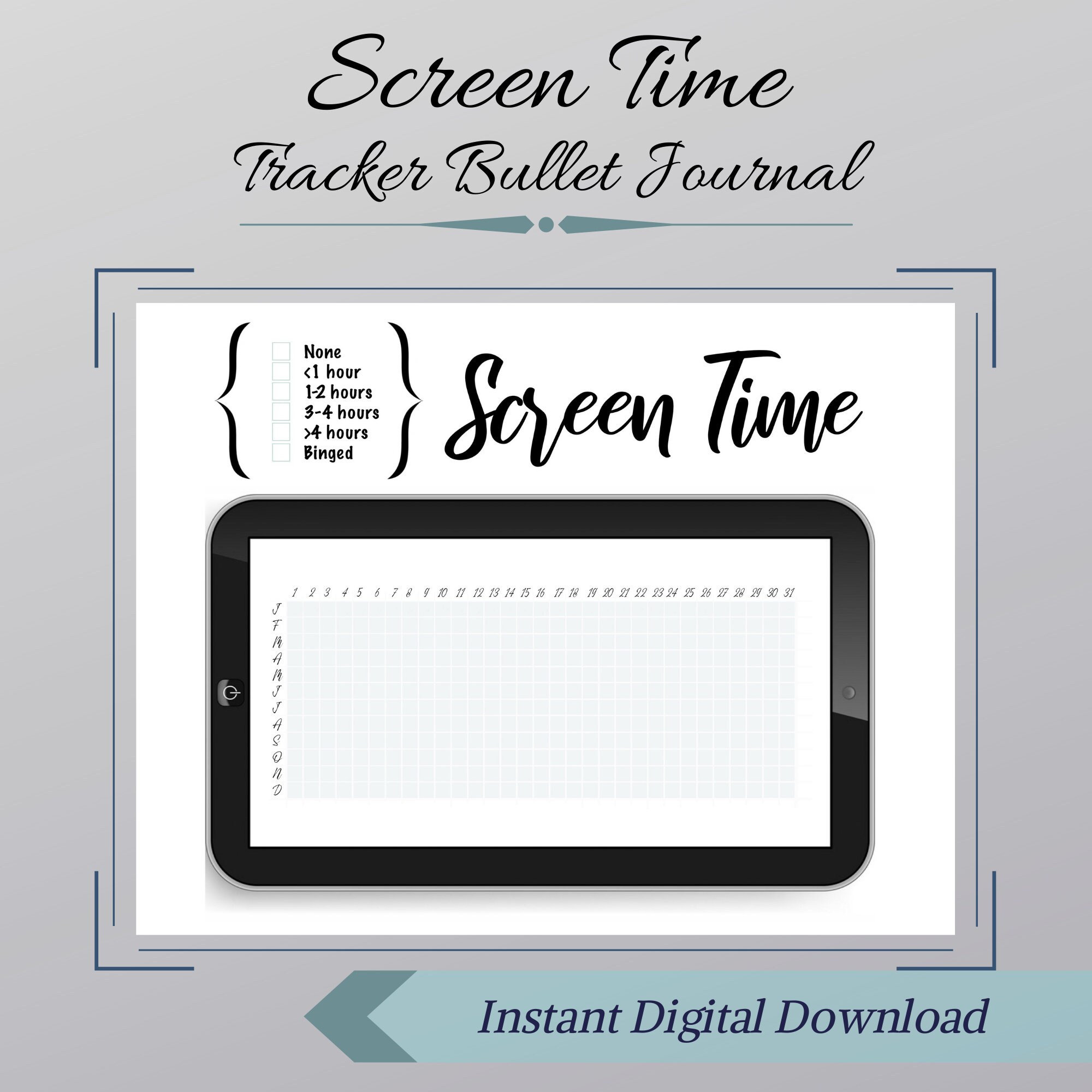 Tv Screen Time Tracker Bullet Journal Pdf Instant Digital Etsy Hong Kong