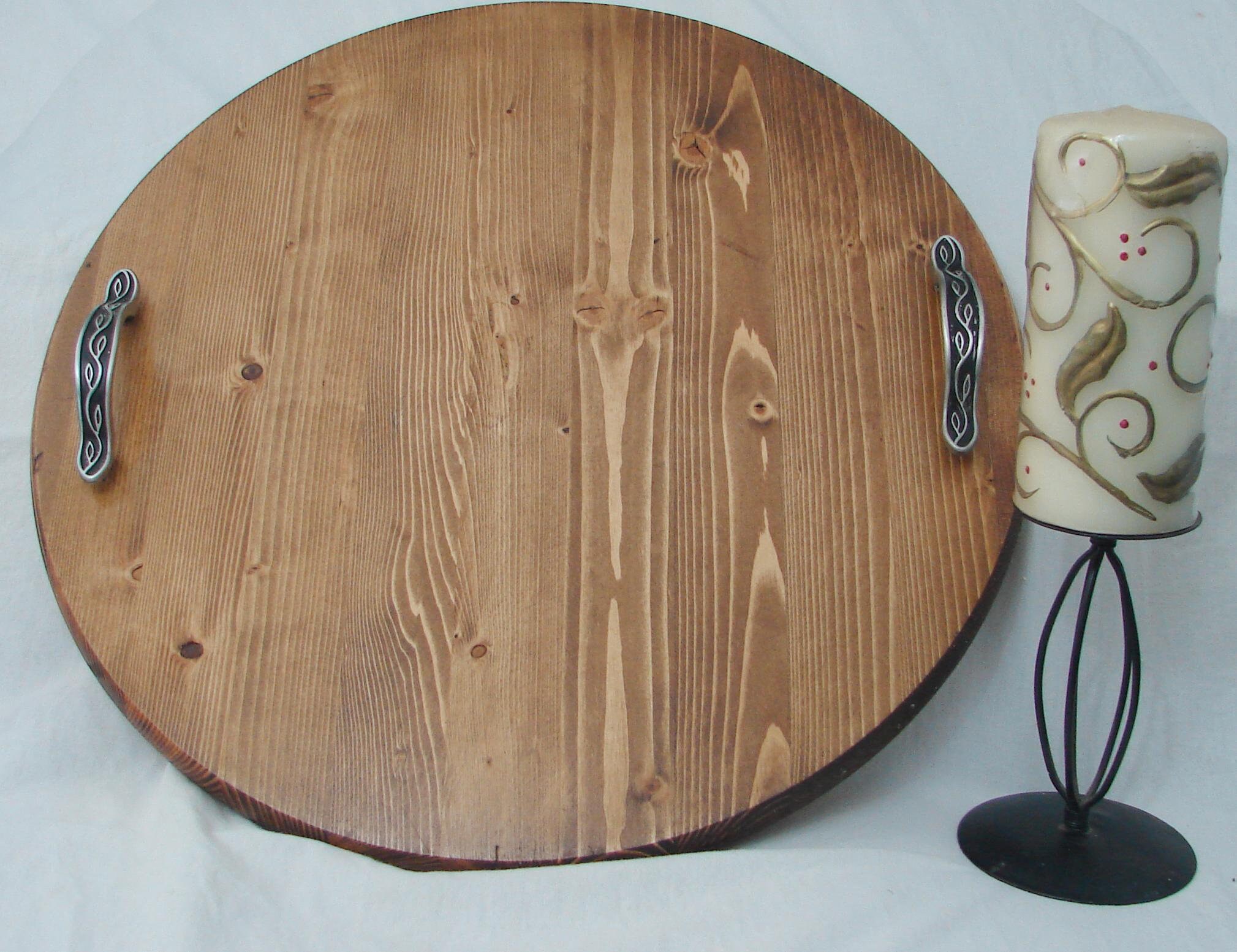 Large Round Wood Tray Farmhouse Style Rustic Tray Brown Etsy