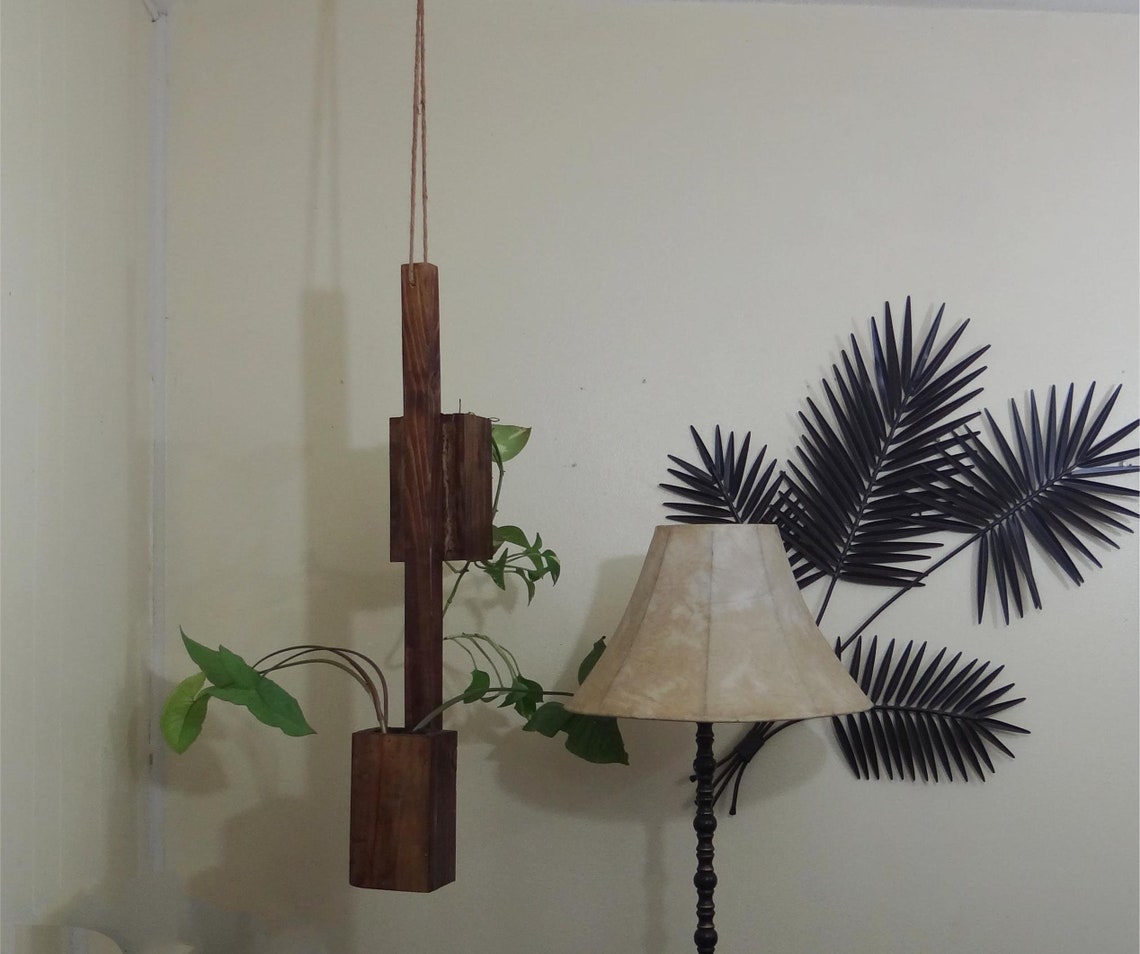 Wooden pole hanging planter hanging plant holder indoor or