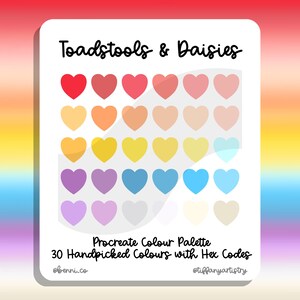 Toadstools & Daisies Procreate Colour Palette - 30 Handpicked Colours with Hex Codes - Instant Digital Download