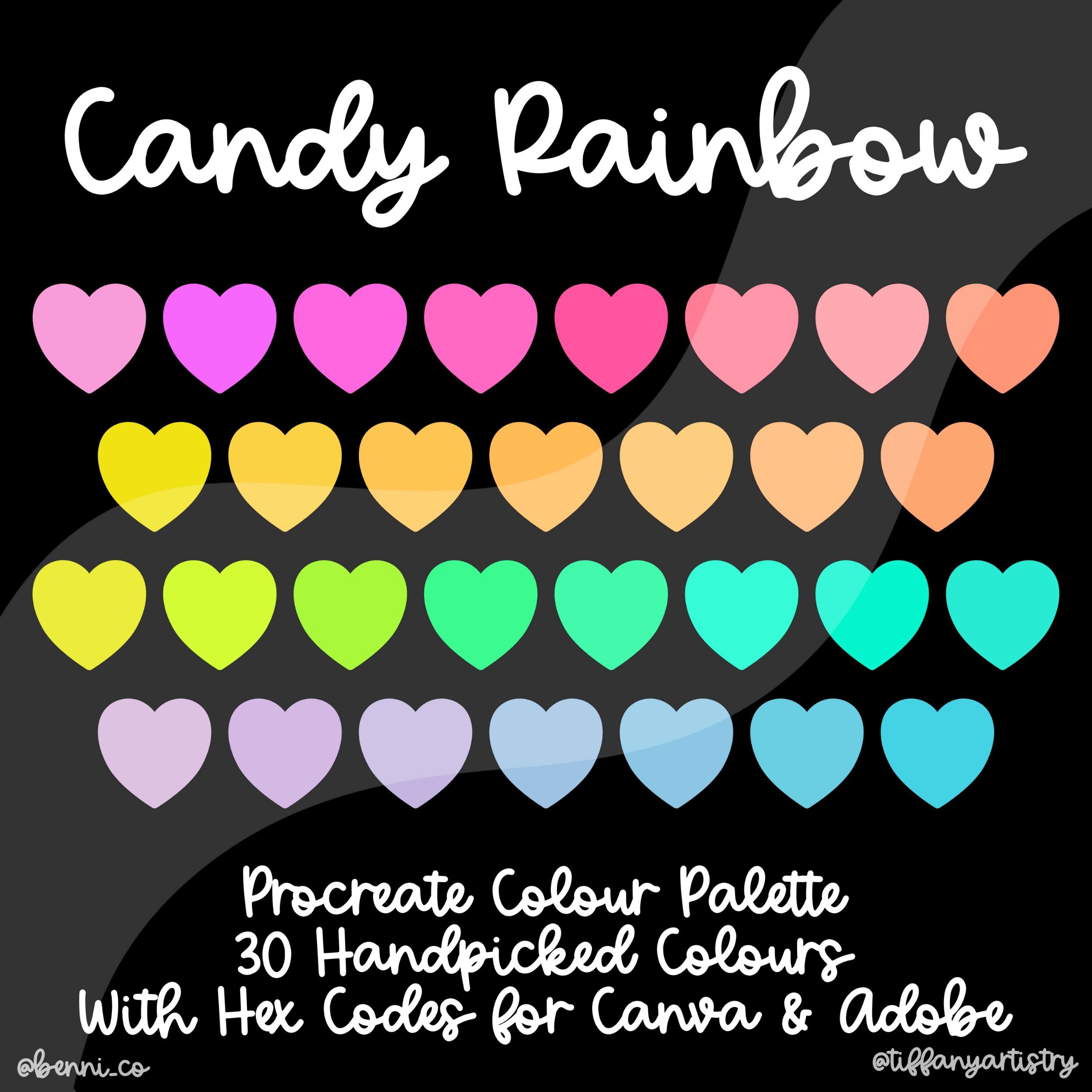 Candy Rainbow Procreate Colour Palette: 30 Handpicked Vibrant Colours ...