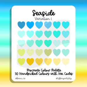 Seaside 1 Procreate Colour Palette - Variation 1 - 30 Handpicked Colours with Hex Codes - Instant Digital Download