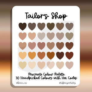 Paleta de cores Procreate da Tailor - 30 cores selecionadas com códigos hexadecimais - Download digital instantâneo