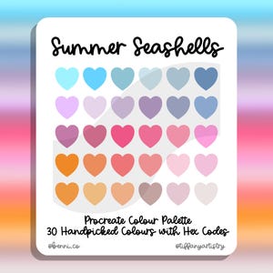 Summer Seashells Procreate Colour Palette - 30 Handpicked Colours with Hex Codes - Instant Digital Download